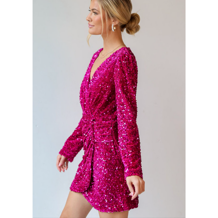 Celebrate the best times pitaya pink velvet sequin mini dress